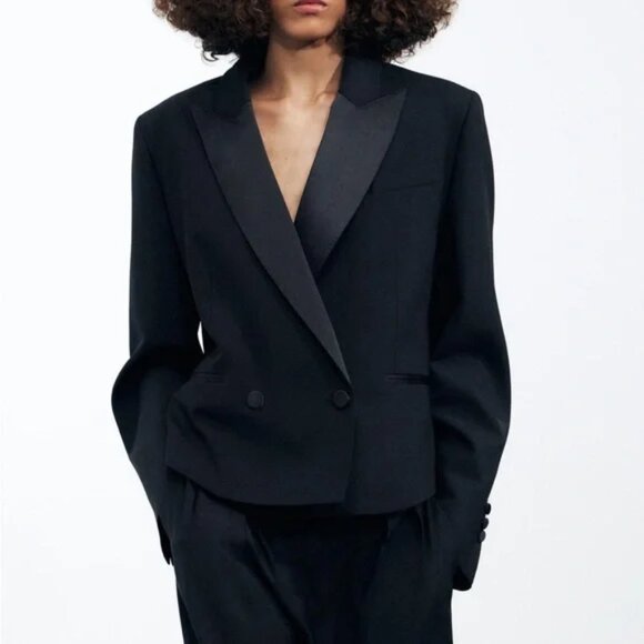 ZARA LIMITED EDITION ZW COLLECTION DOUBLE-BREASTED WOOL BLAZER, XS, NWT - Picture 4 of 7